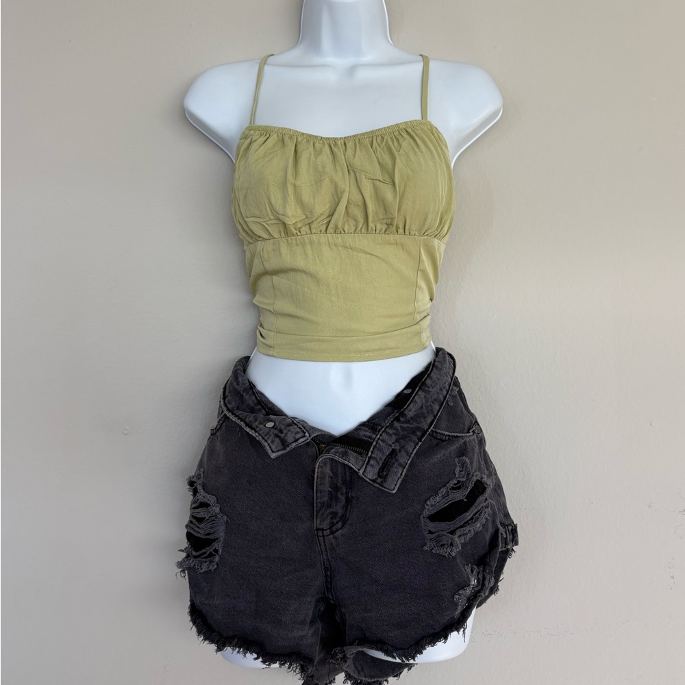 Lime Green Sienna Sky Ruched Cami Crop Top Size L